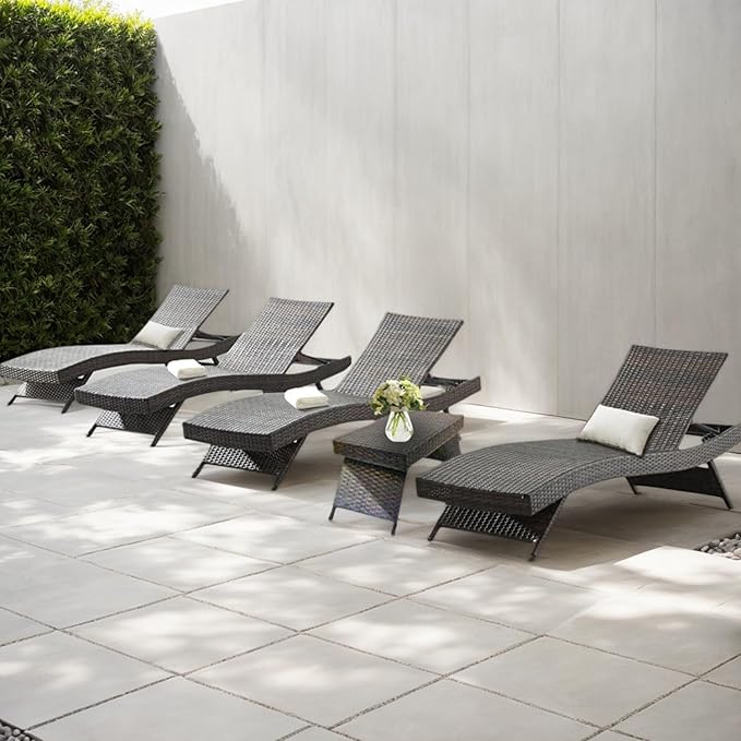 PE Rattan Adjustable Backrest Chaise Lounge Set 4 - Image 2