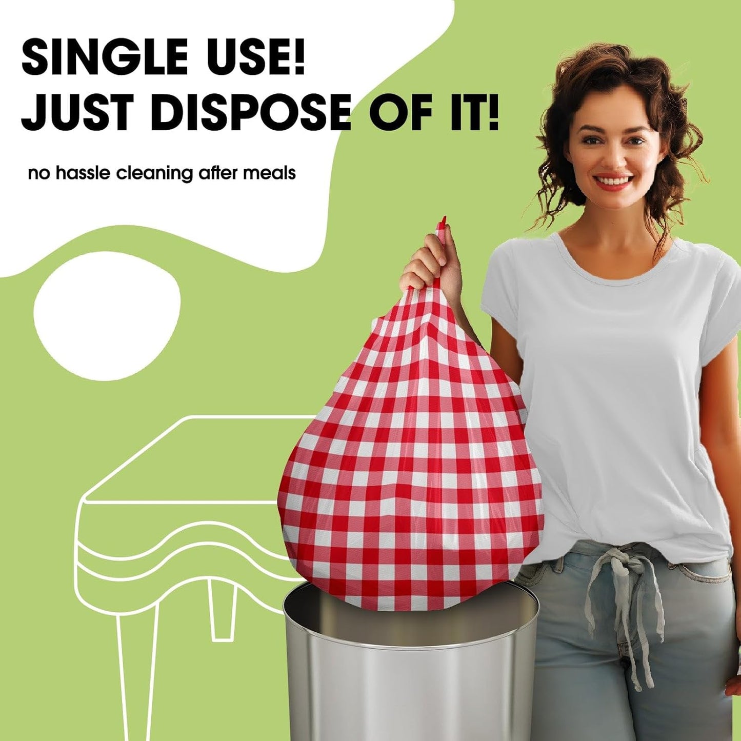 Pureegg Plastic Table Cloth Disposable 10 Pack, 84'' Round Table Cloths, Party, Picnic, Decorative Gingham Tablecloths, Round, Red and White Checkered Cover, Leakproof & Sturdy, Red Plaid