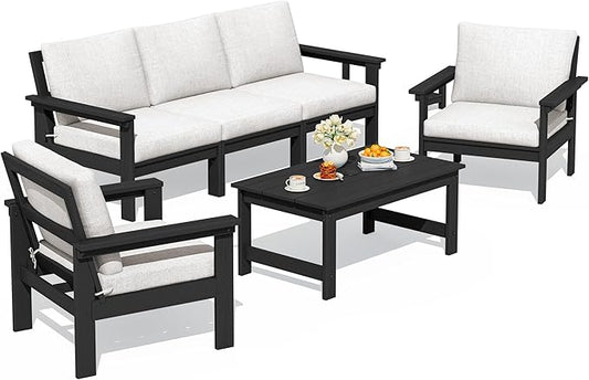 SERWALL HDPE Patio Conversation Set, 6-piece Sectional Outdoor Furniture Set by SERWALL