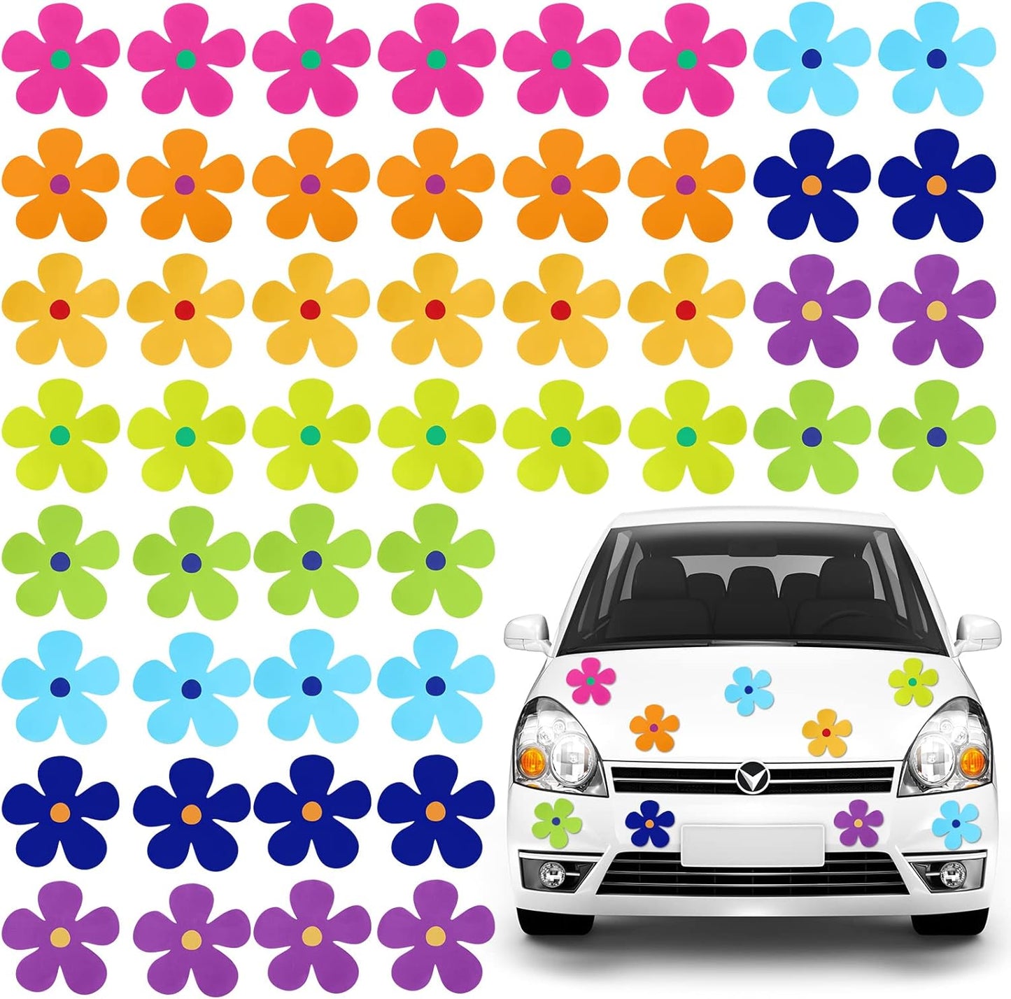 Kingdder 48 Pieces Retro Flower Car Magnets Decorations Refrigerator Decals 60s Multicolor Flower Cutout Magnets for Car Home Door Garage Refrigerator Window Mailbox