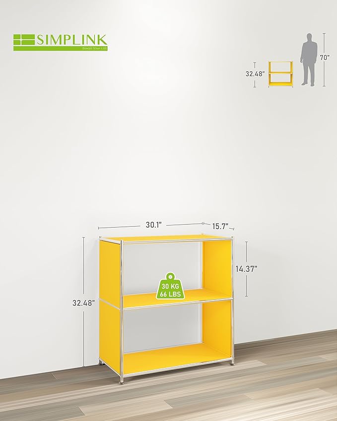 32-Inch 2-Tier Metal Bookcase, Open Shelf Storage Organizer - Image 3