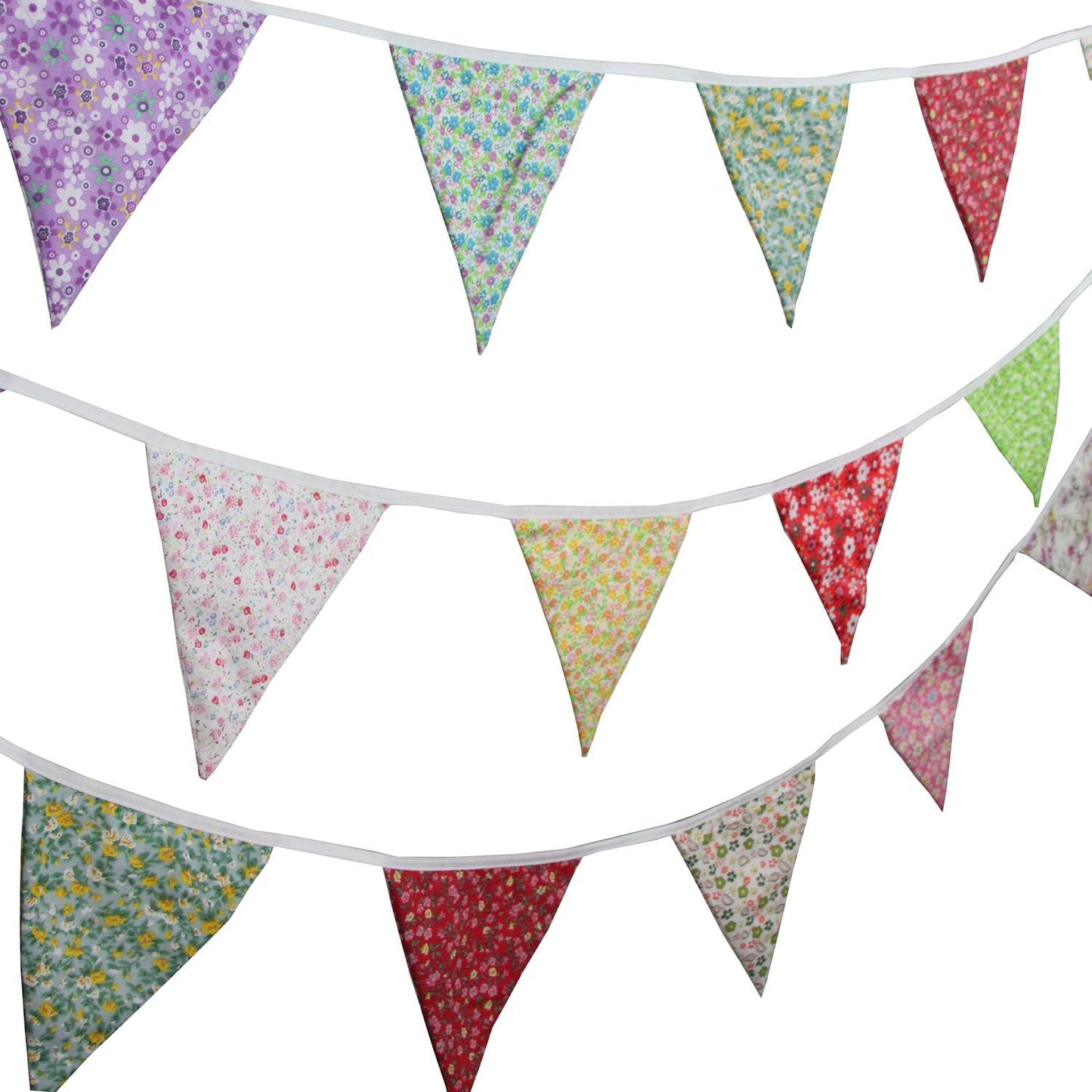 10M/32Ft Triangle Bunting Banner, 36 Pcs Cotton Fabric Flags Pennant Garlands for Birthday Party, Wedding, Baby Shower, Outdoor and Home Decorations (Colorful)