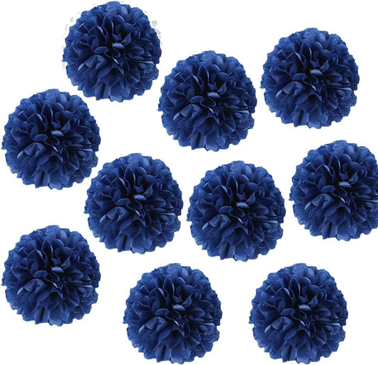 10pcs 10in Paper Pom Poms Royal Blue Tissue Paper Flower Balls Wedding Party Flower Decorations DIY Art Craft Blooms for Birthday Baby Shower Nursery Decor