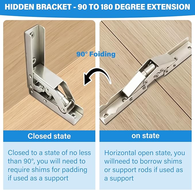 2 Pack Locking Hinge 0°-90°-180°, Folding Table Brackets, Heavy Duty Folding - Image 5