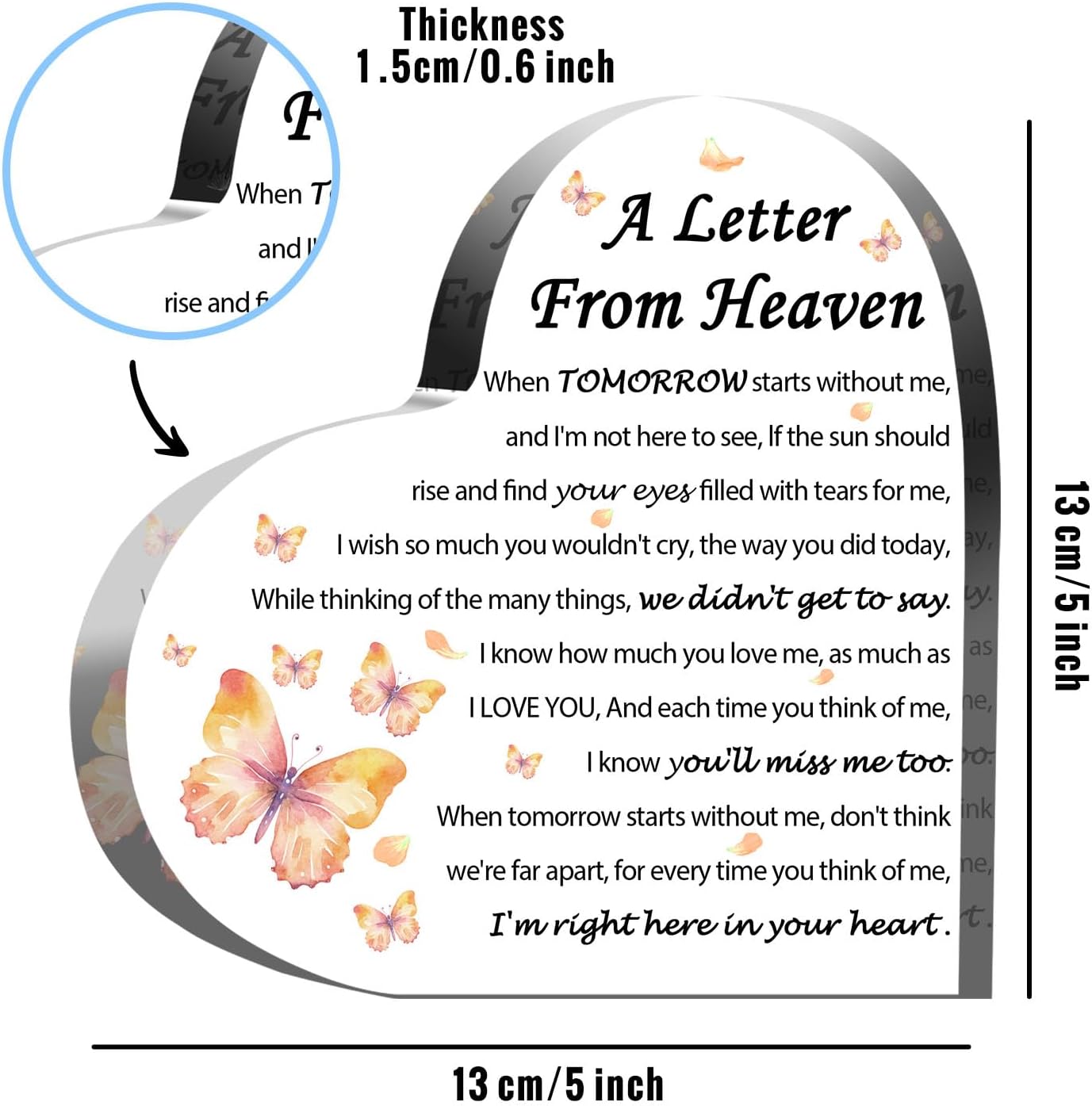 Sympathy Gifts - A Letter from Heaven- Memorial Gift for Loss of Mother Father Husband Son, Acrylic Heart Keepsake,Remembrance Sympathy Gifts （Butterfly）