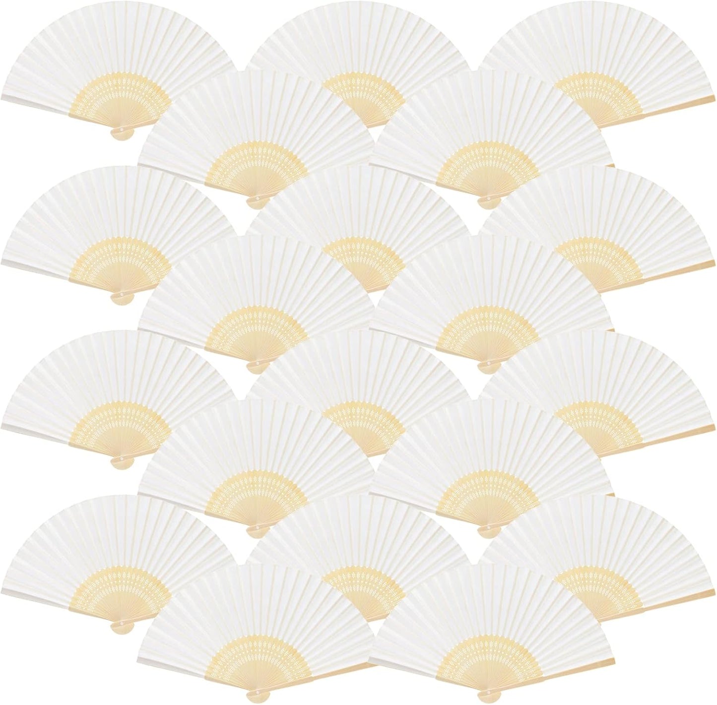 FEPITO 55 Pieces White Handheld Paper Fan Paper Folding Fans with Bamboos for Wedding Gift, Party, Home
