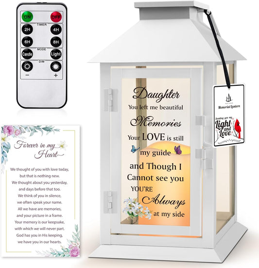 Memorial Lantern for Loss of Daughter - Sympathy Gift with LED Candle