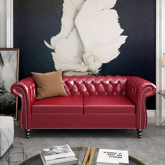 Mid-Century 2 Seater Sofa, Faux Leather Loveseat - Image 8