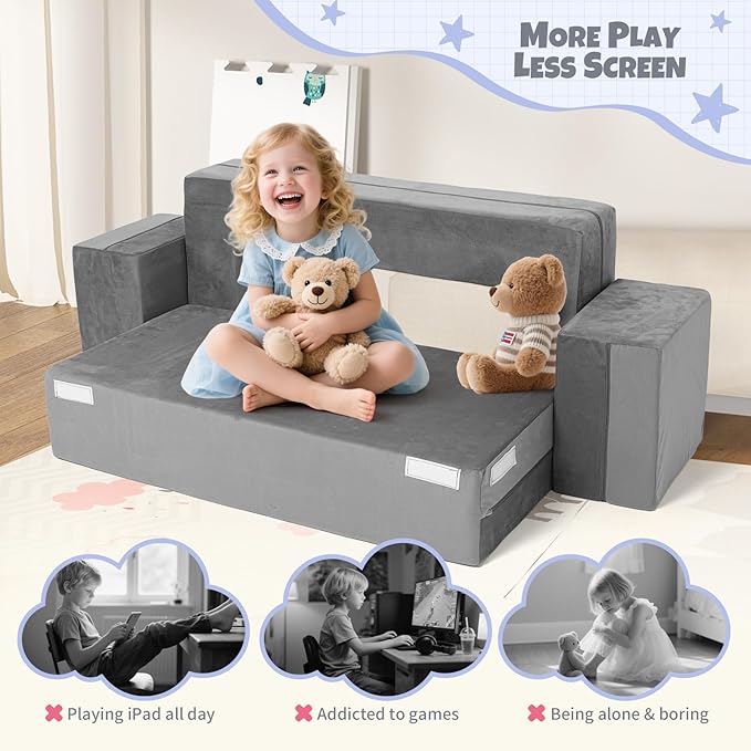 5 Pcs Modular Kids Play Couch, Toddler Couches That Fold Out, Plush Foam Chair - Image 6