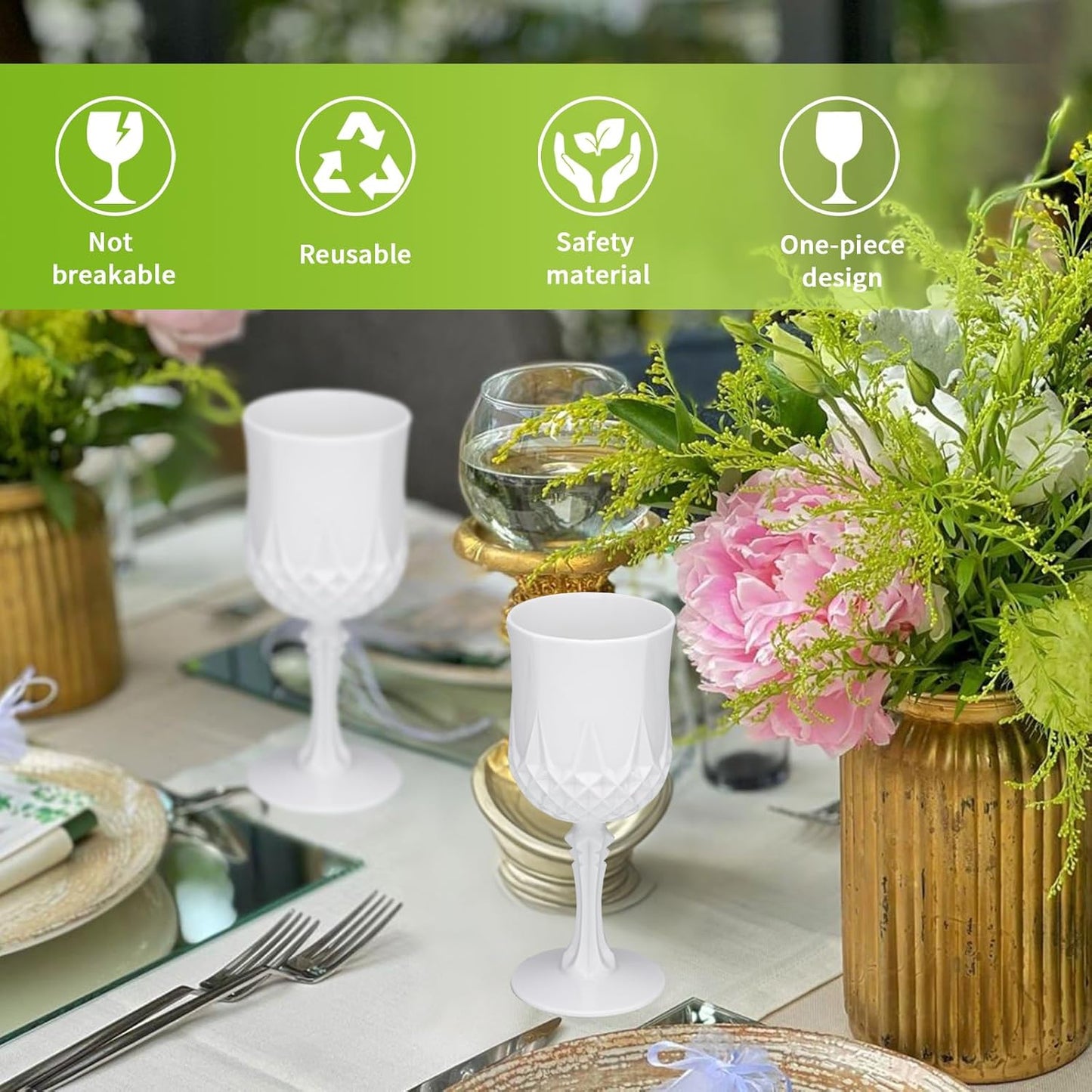 JLYLOL Plastic Vintage Wine Glasses 7OZ Plastic Goblets Vintage Drinking Glasses 24PCS Retro Wedding Glassware Water Goblets Reusable Drinking Cups for Party,Reception,Celebration,Bar,Whiskey(White)