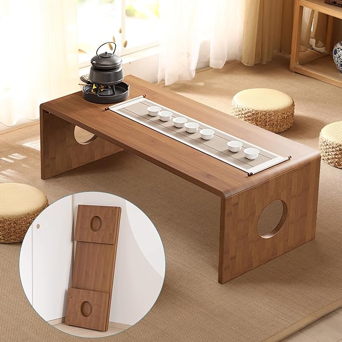 Foldable Japanese Floor Table Low Bamboo Table by Unknown