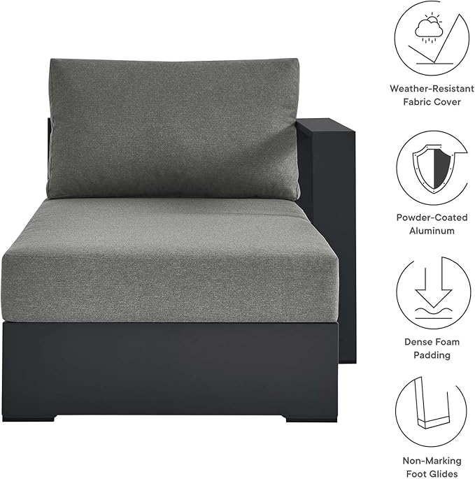 Modway Tahoe Powder-Coated Aluminum Outdoor Chaise Lounge in Gray Charcoal - Image 8