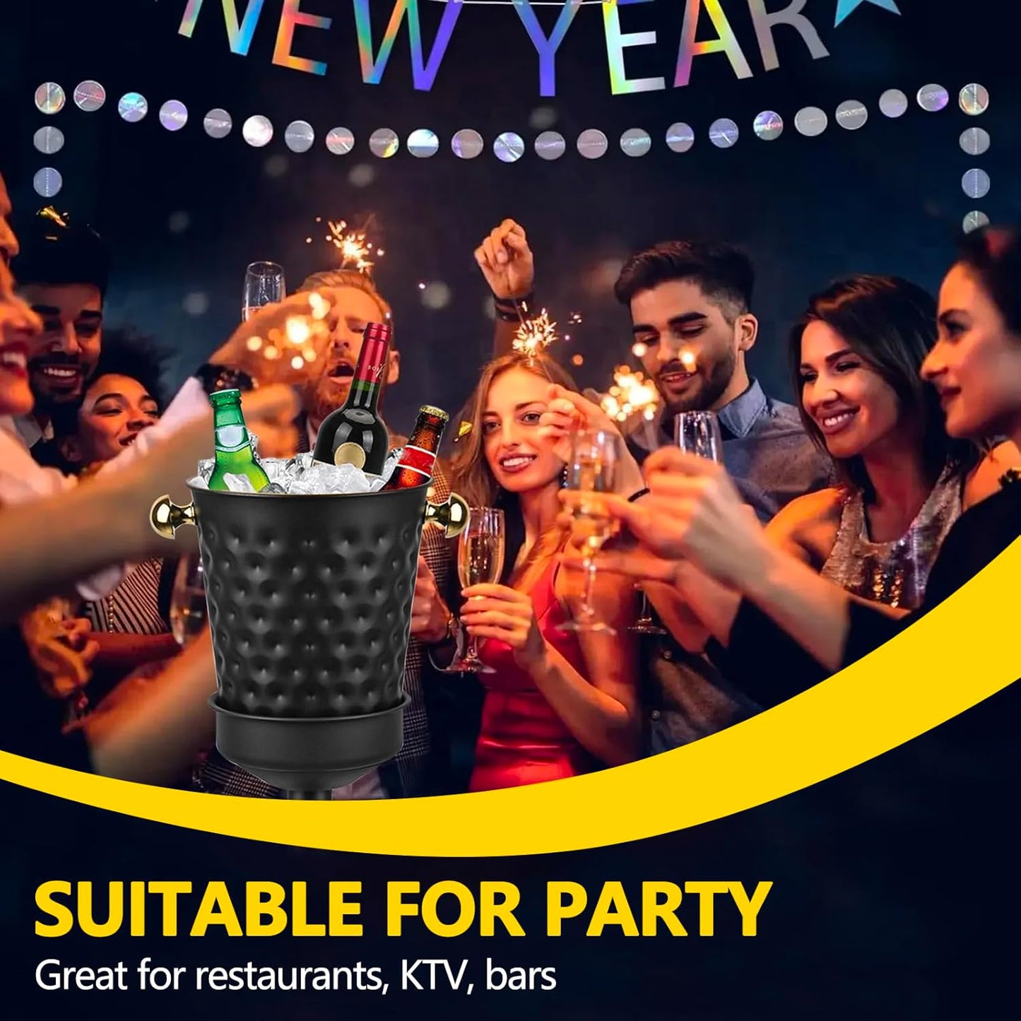 Champagne Bucket with Stand,5L Ice Bucket with Stand,Wine Chiller Bucket,Stainless Steel Champagne Stand for Wedding KTV Club BBQ Party Home Outdoor Black