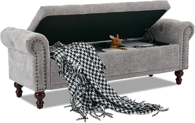SOFTHION 58.1" Storage Bench Upholstered Chenille End of Bedroom Bed Bench by SofthionDesign