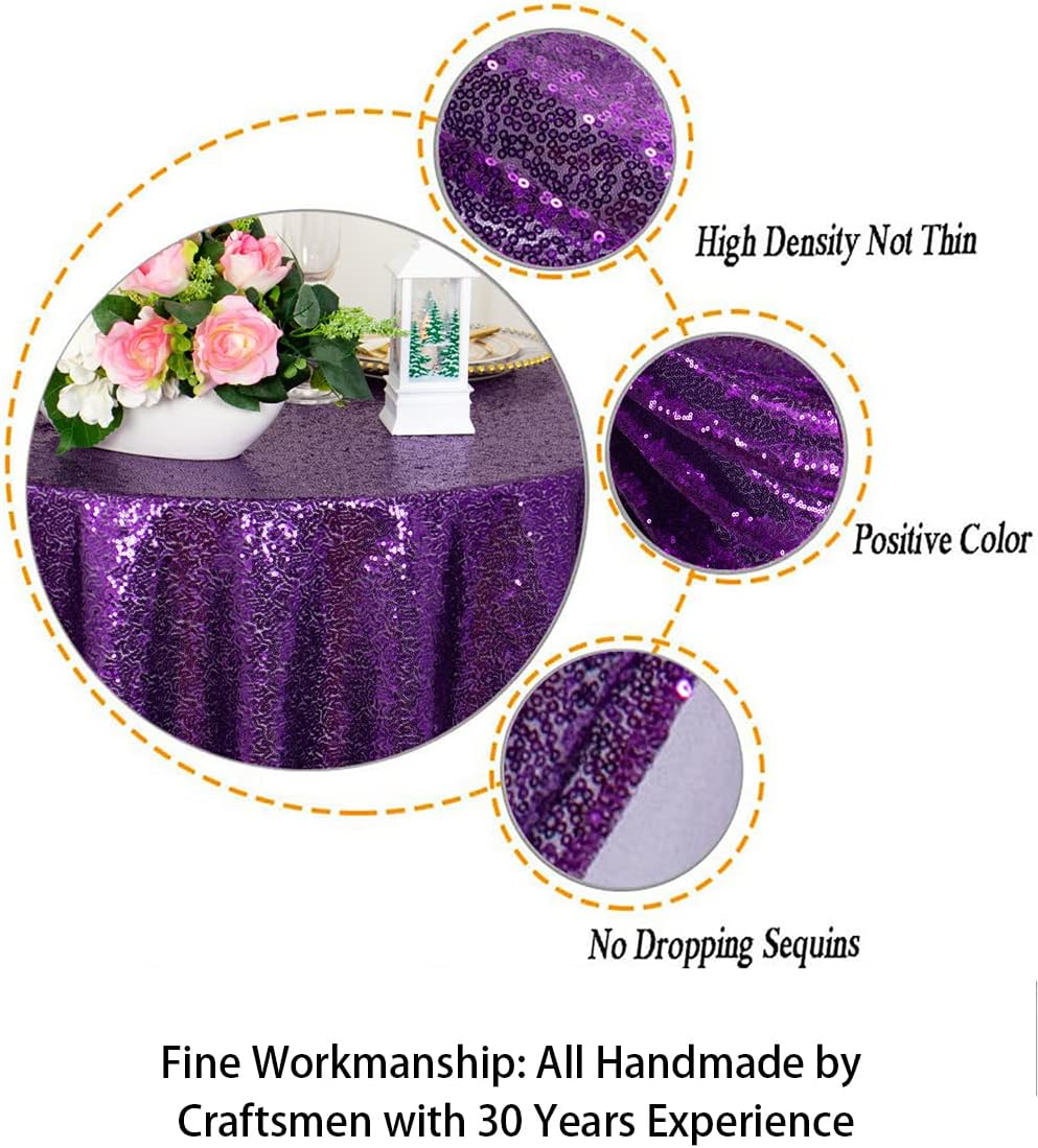 ShinyBeauty Sequin Tablecloth - Square 54x54-Inch Purple Glitter Tablecloth for Round Table - Wedding & Party