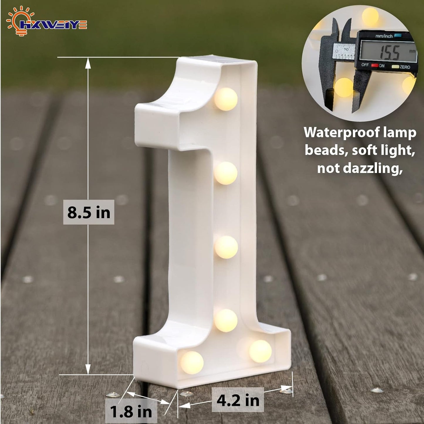 HXWEIYE Marquee Light Up Numbers-1, 8.5 Inch Decorative Letter Sign 26 Alphabet and 10 Number, Battery Powered Warm White for Party, Christmas Decor（8.5 * 4.2 * 1.8IN）