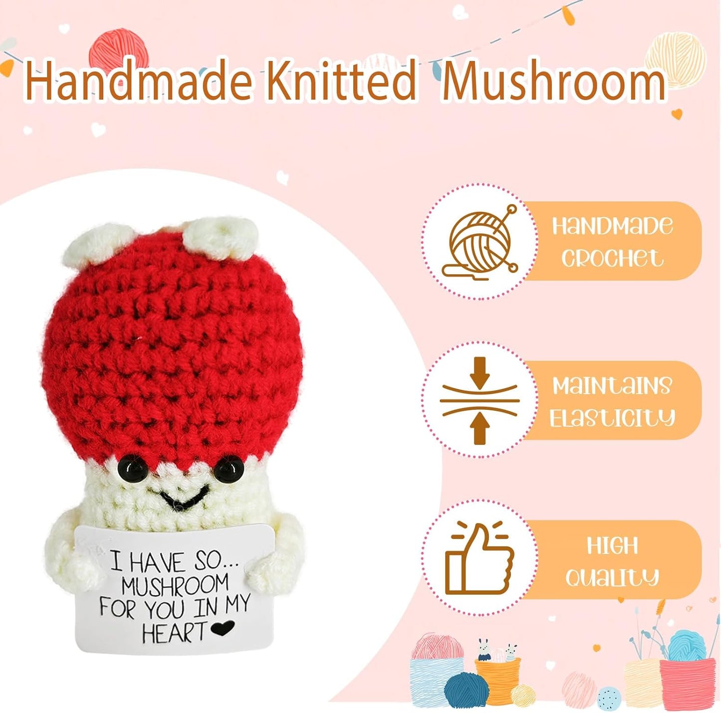 Crochet Emotional Support Mushroom-Handmade Mental Health Gifts for Friends,Family-Uplifting Gifts for Grandpa,Grandma Mom,Dad,Teens