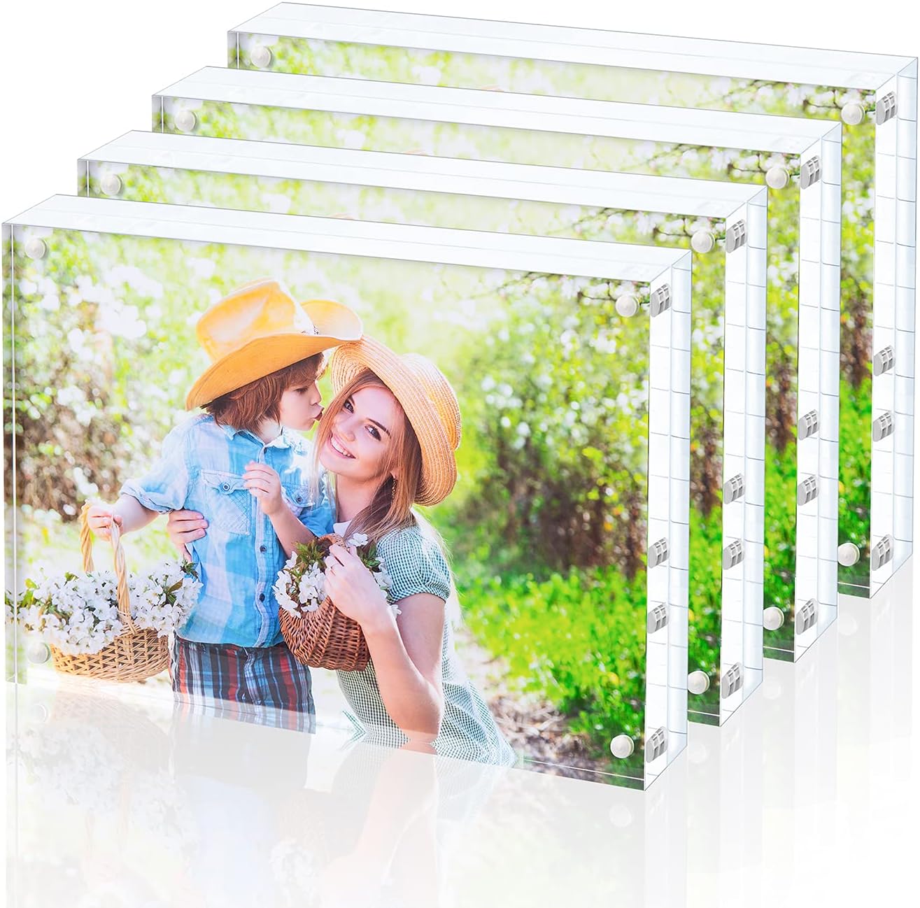 Acrylic Picture Frame , Clear Freestanding Double Sided 20mm Thickness Frameless Magnetic Photo Frames Desktop Display with Gift Box Package (4x6 4 pack)