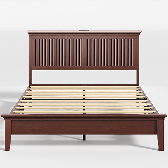 Lifezone Queen Bed Frame with Headboard, Solid Wood Bed Frame Queen Size with - Image 12