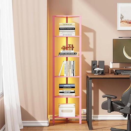 TUTOTAK Corner Shelf with LED Light, 6-Tier Corner Bookshelf by ChoosetutotakFurnitureBuildYourCozyHome