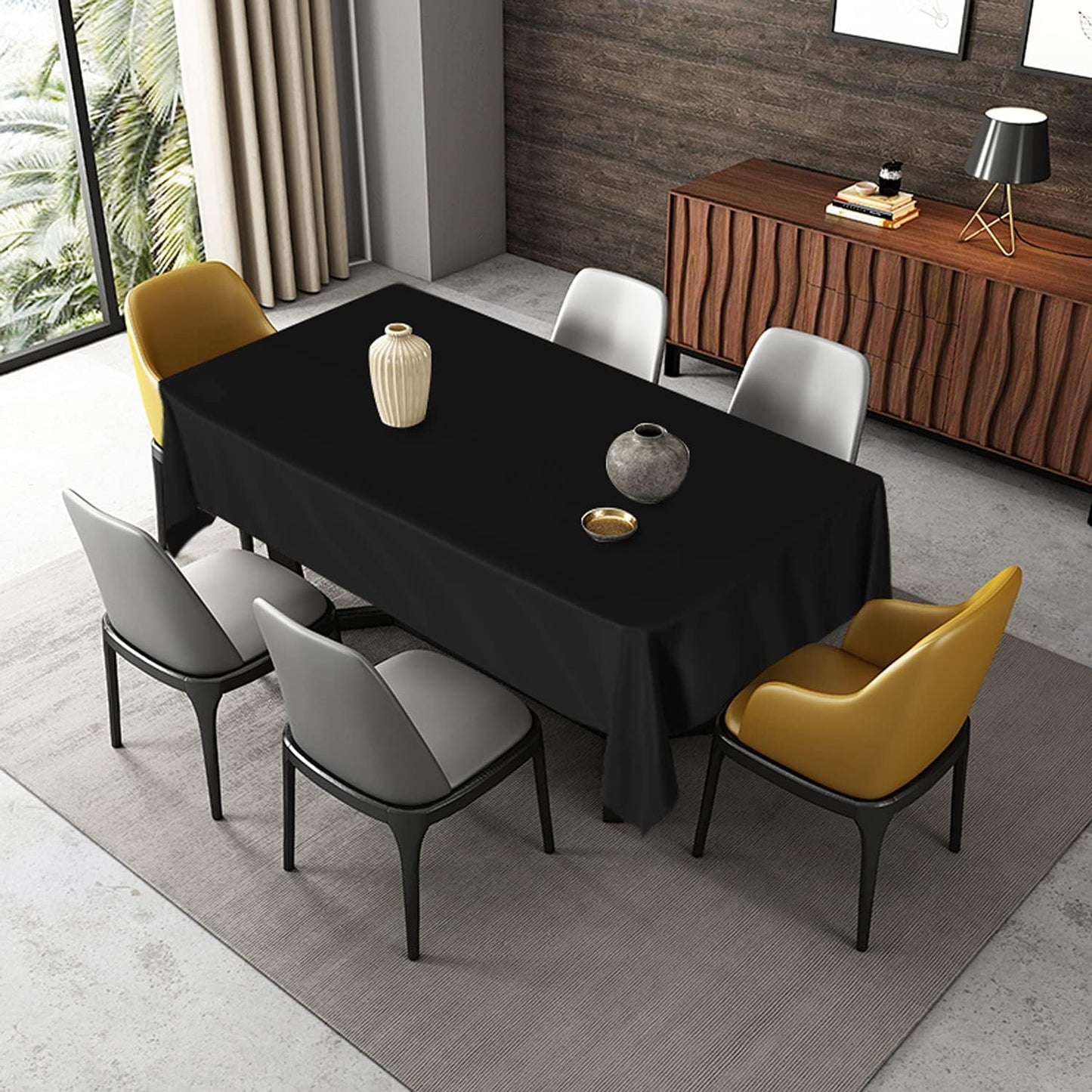 Fitable Rectangle Tablecloth Stain and Wrinkle Resistant Washable Polyester Table Cloth for Buffet Parties and Camping (70x108 inch, Black)