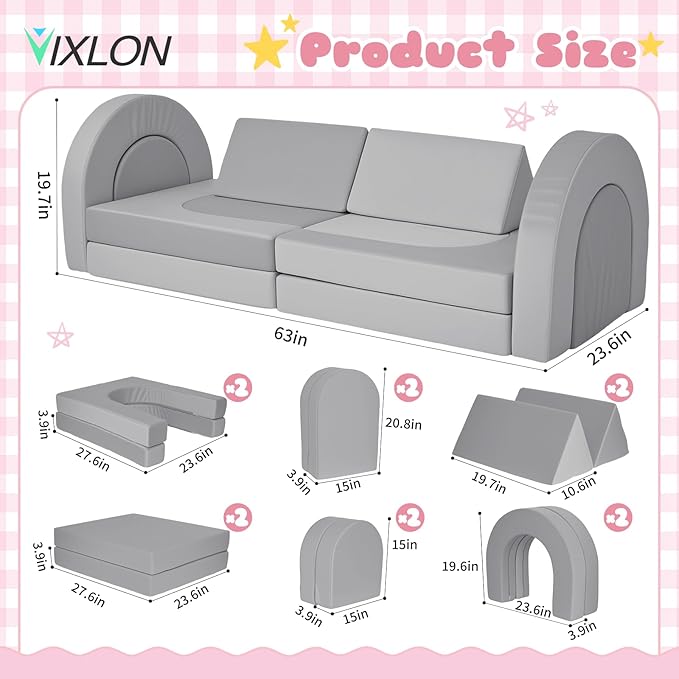 12 Pcs Modular Kids Play Couch, Toddler Couches That Fold Out, Plush Foam Chair - Image 2