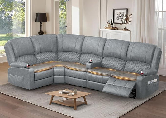 Yolsali Manual Reclining Sectional Sofa Set, 5 Seats 1+1+3 Leather Reclining by SavortheHappyMoments