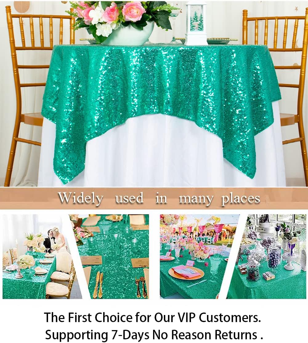 ShinyBeauty Sequin Tablecloth Square 54x54-Inch Green Table Cloths for Round Tables Christmas Green Sequin Fabric Table Overlay Glitter Tablecloths Linen for Party Small Square Wedding