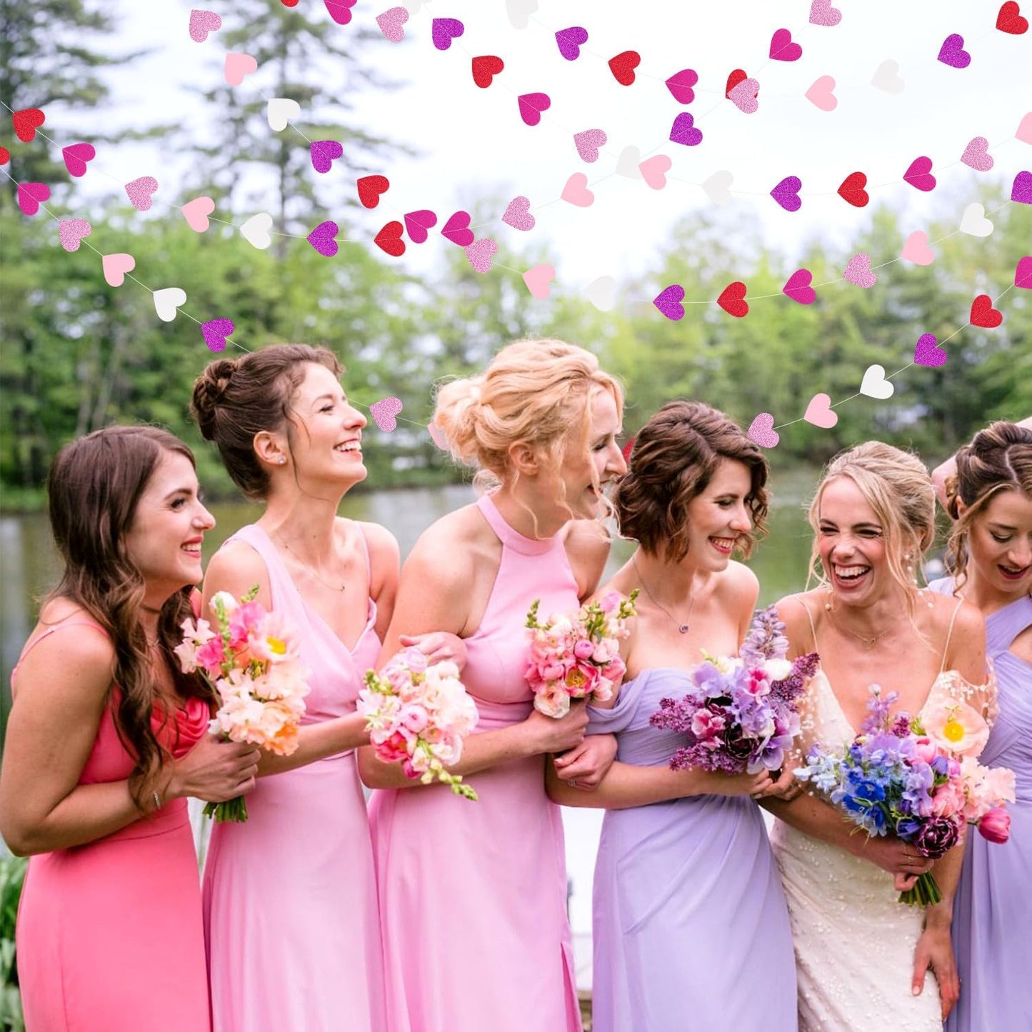 Purple Hot-Pink Red Party-Decoration Heart-Garland - 52ft Galentines Hanging Paper Streamers Banner, Proposal Anniversary Romantic Birthday Baby Shower Rustic Wedding Decor Hugfond