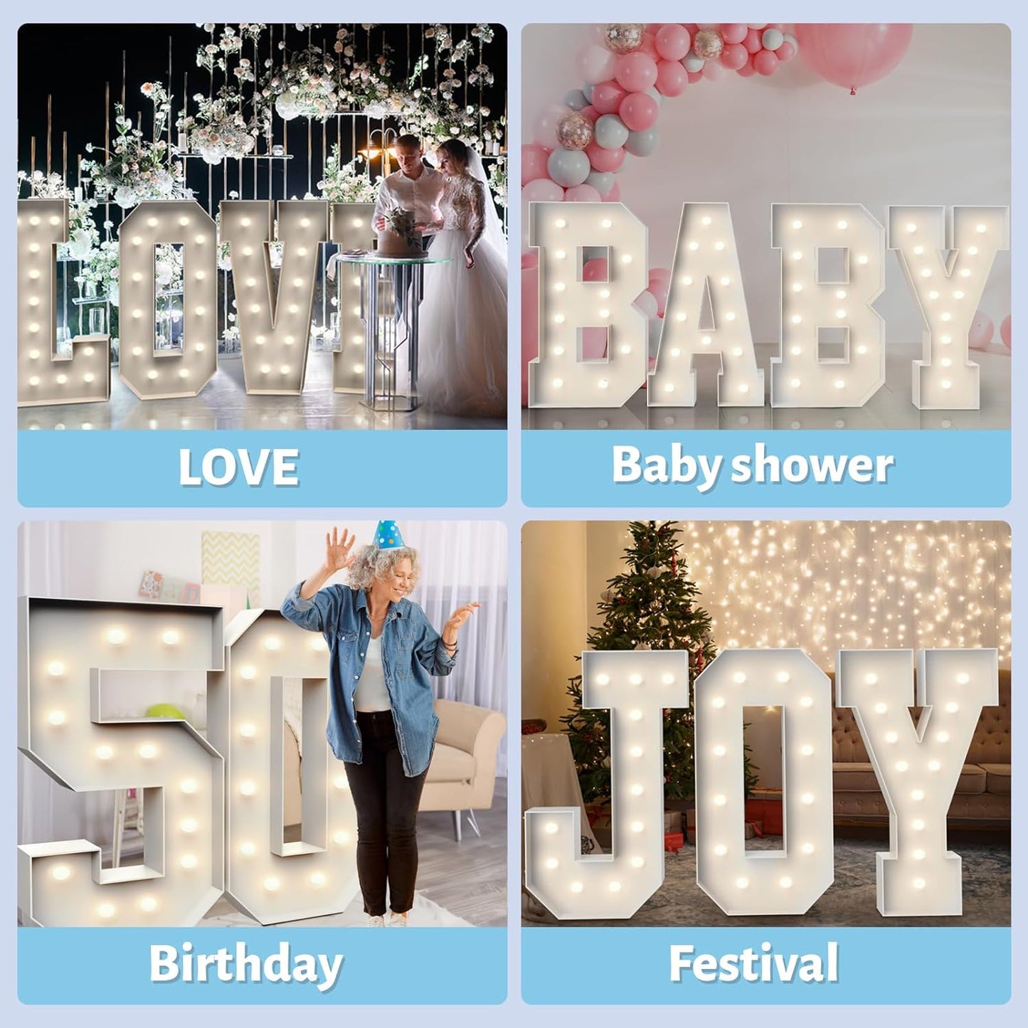 4FT Marquee Light Up Letters K,Party Decoration Large Marquee Light Up Letters with Weighted Water Bag,Pre-cut Foam Board Set Can Be Used for Birthdays,Weddings,Baby Anniversaries