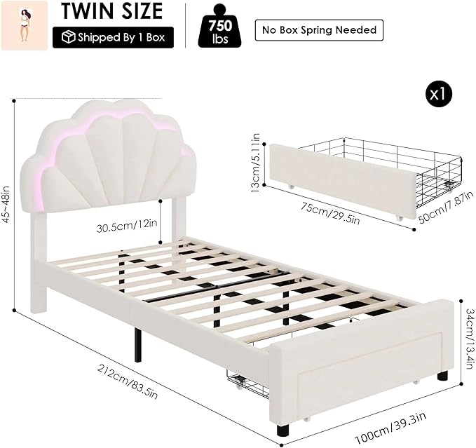 HIFIT Twin Upholstered Smart LED Bed Frame - Image 2