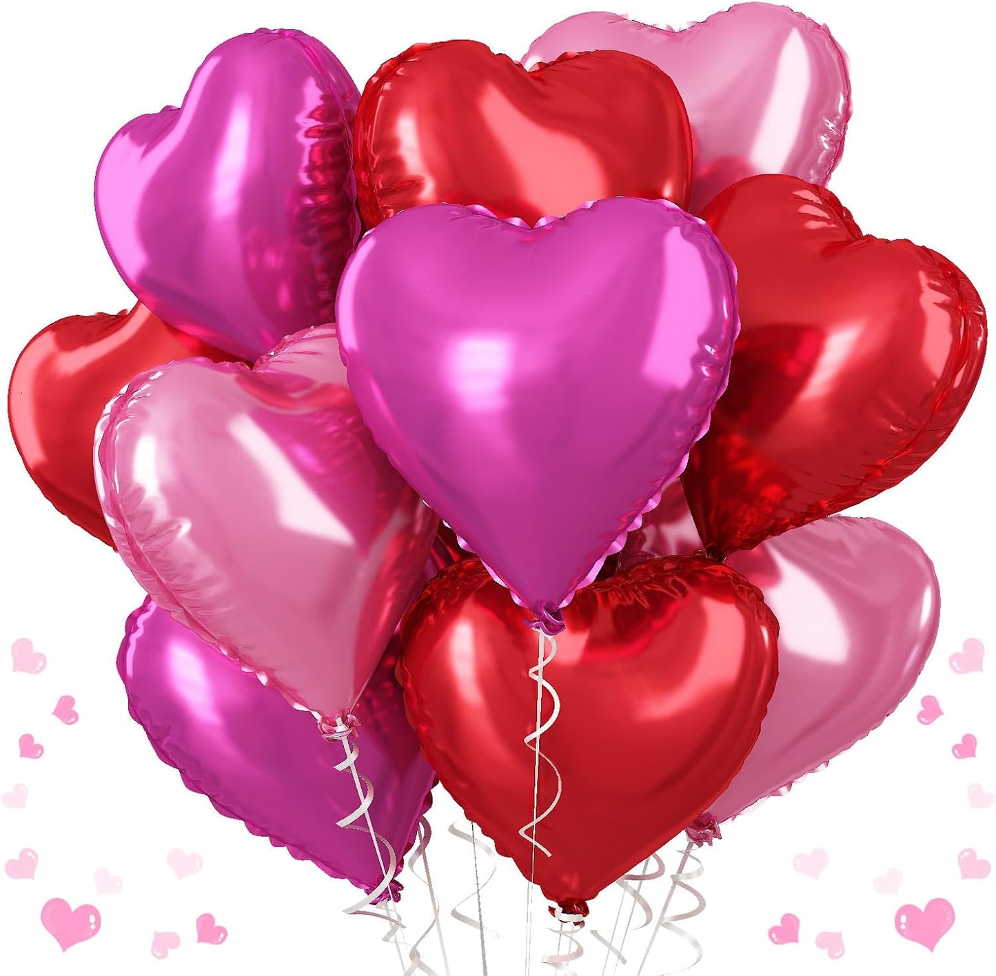 TAOYE Hot Pink Foil Heart Balloons, 18 Inch 12 Pcs Red and Pink Mylar Heart Shape Balloons Large Hot Pink Light Pink and Red Heart Balloons Party Decoration for Birthday Weding Anniversary Valentine