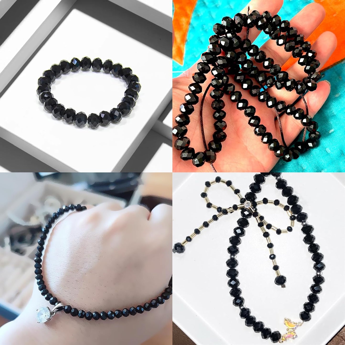 460Pcs 8mm Crystal Glass Beads for Jewelry Making Beads for Bracelets Necklace Pendants Making Supplies(Black)