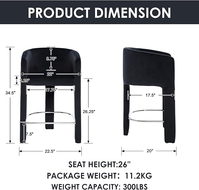 HNY Modern Counter Height Bar Stools Set of 2, Upholstered Barstools - Image 2