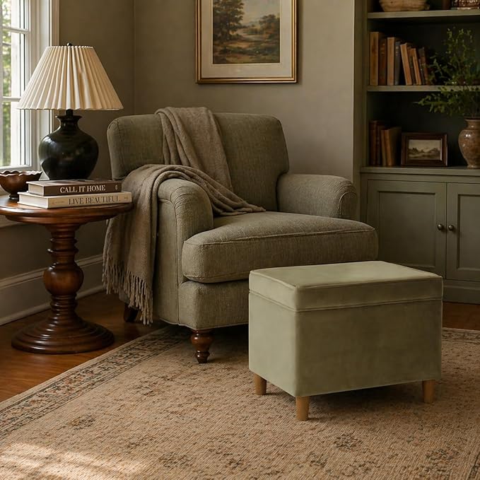 HomePop - Dinah 24" Storage Ottoman- Light Sage Green Velvet - Image 2