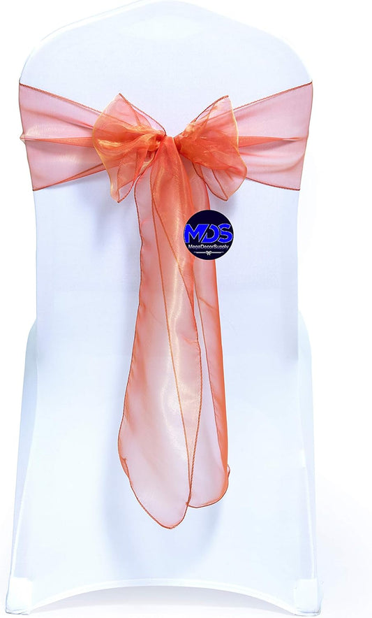 MDS Pack of 200 PCS Organza Chair Sashes Wider Dining Chair Bows Ribbon Tie Back for Wedding Party Birthday Bridal Shower Reception Event Banquet Home Chair Cover Decoration - Brunt Orange