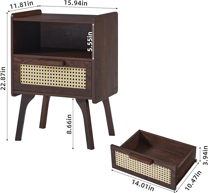 Lerliuo Rattan Nightstands Set of 2, Bedside Table - Image 3