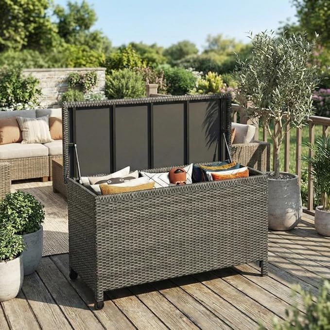 GarveeLife Medium Outdoor Wicker Storage Box, PE Rattan Patio Storage Chest by GarveeLife