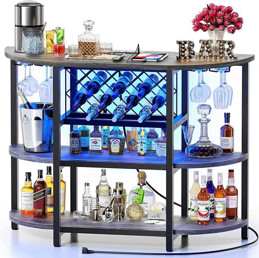 Zarler Bar Cart with Power Outlet Easy to Assemble, LED Home Bar Cabinet by ZarlerOfficial