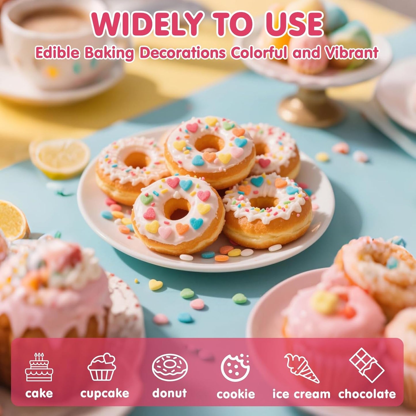 Edible Confetti Sprinkles,Colorful Heart-Shape Cake Decoration for Desserts,Rainbow Press Candy,Pastel Sprinkles for Cake Baking,Perfect For Birthday Party,Festival Baking Supplies,100g/3.53oz