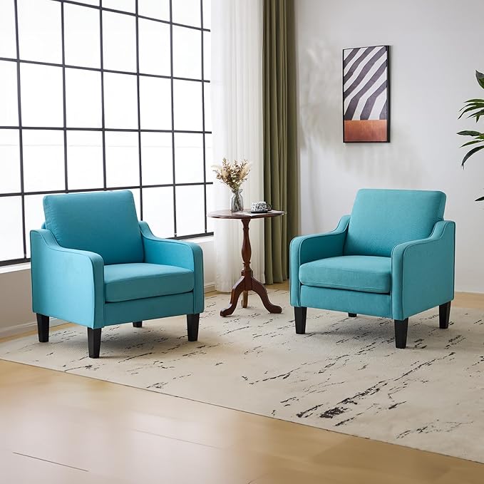 VINGLI Accent Chairs Set of 2 Living Room Chairs Teal Blue Reading Chair by VINGLI