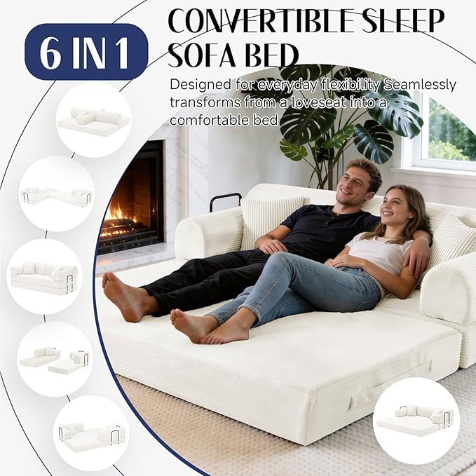 79'' Convertible Sofa Bed, 6 in 1 Folding Floor Futon Couch Sleeper - Image 3