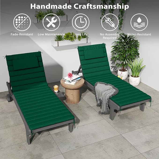 Sundale Outdoor Olefin Quilted Lounge Cushion Set of 2, Patio Foldable Chaise - Image 8