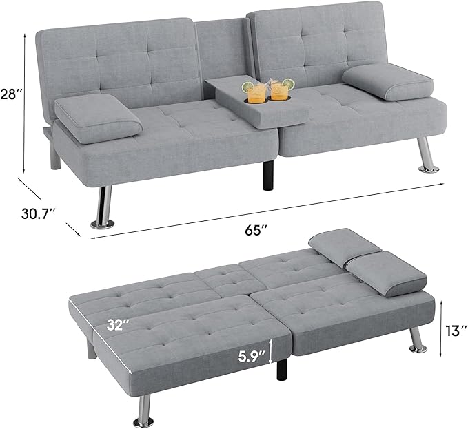 Flamaker Futon Sofa Bed Modern Folding Futon Set Linen Fabric Convertible - Image 3