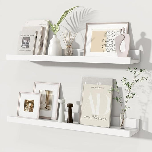 Fun Memories Picture Ledge Shelves Set of 2, 24 Inch Rustic Wall Mounted by FunMemories