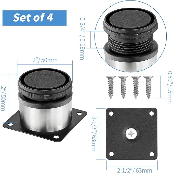 2 Inch Metal Furniture Legs Stainless Steel Adjustable Legs Silver Table Legs - Image 4