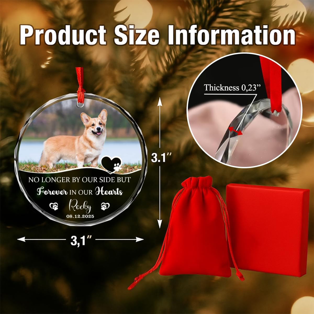 Personalized Dog Memorial Glass Ornaments, Pet Sympathy Gifts, Pet Remembrance Ornaments, Loss of Puppy Remembrance, Passing Away Gift, Dogs Lover Sympathy Gift 2025 (P1)