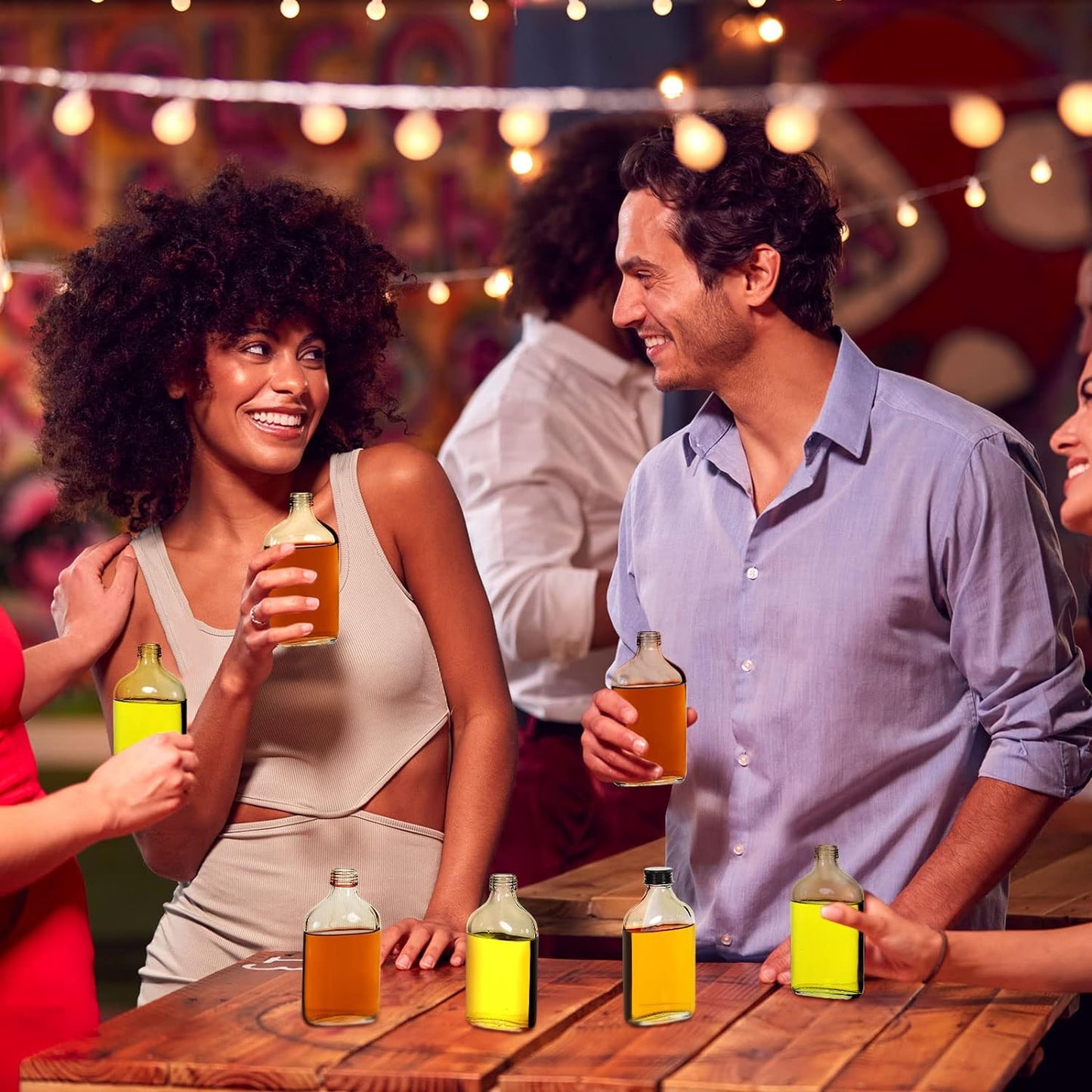 Patelai 32 Pcs Clear Glass Bottles with Caps Mini Glass Flask Liquor Bottles Empty Alcohol Shot Bottling Small Champagne Container DIY Gift for Halloween Wine Beverages Liquor Drinks Oil Beer (100 Ml)