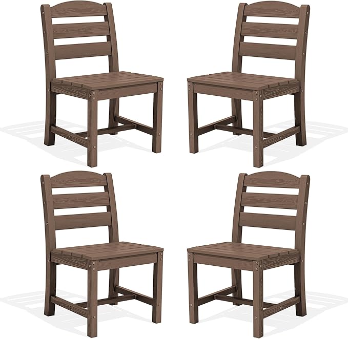SERWALL Outdoor Armless Dining Chairs Set of 4, All-Weather HDPE Patio Dining by SERWALL