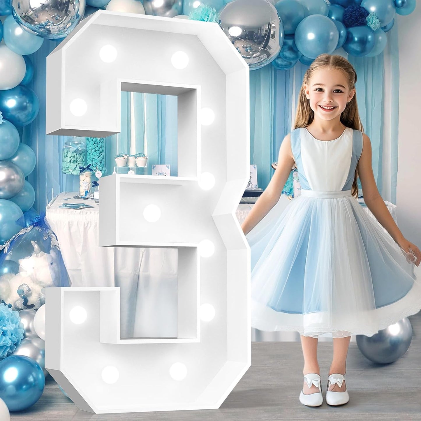 Ledido 4FT Marquee Light Up Numbers, Cool White Light Up Numbers Large Marquee Numbers for Party Decorations,3rd 13th Birthday Anniversary Decor, Number 3